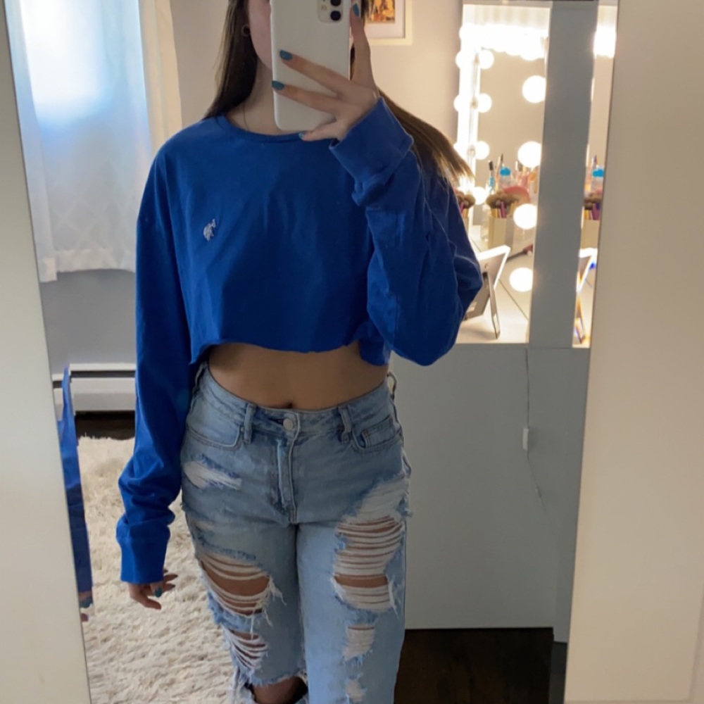 Blue Cropped Polo Long Sleeve